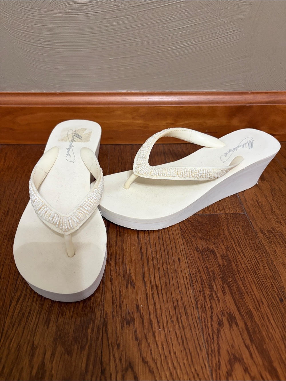 Off-White Beaded Wedge Flip-Flops (size s: 5-6)